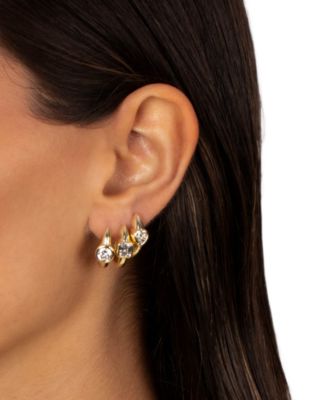 Cubic Zirconia Gold Plated Gold Plated Heart Bezel Huggie Earrings