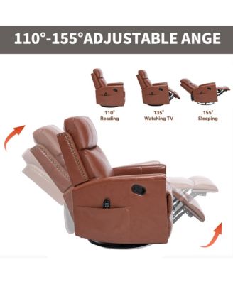 Genuine Leather Heat Massage Manual Recliner Chair with Rocker and Swivel