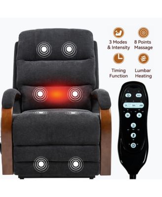Power Chenille Lift Recliner Chair Dual Motor Infinite Position Up to 350 LBS with Solid Wood Armrests, Heat Massage and Heavy Duty Motion Mechanism