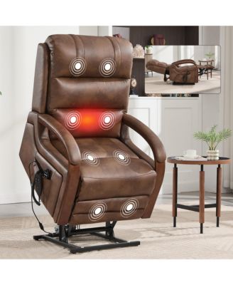 Power Lift Recliner Chair Dual Motor Infinite Position Up to 350 LBS with Solid Wood Armrests, Heat Massage and Heavy Duty Motion Mechanism