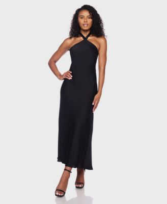 B Darlin - Women's Solid Halter Neck Back Tie Midi Dress