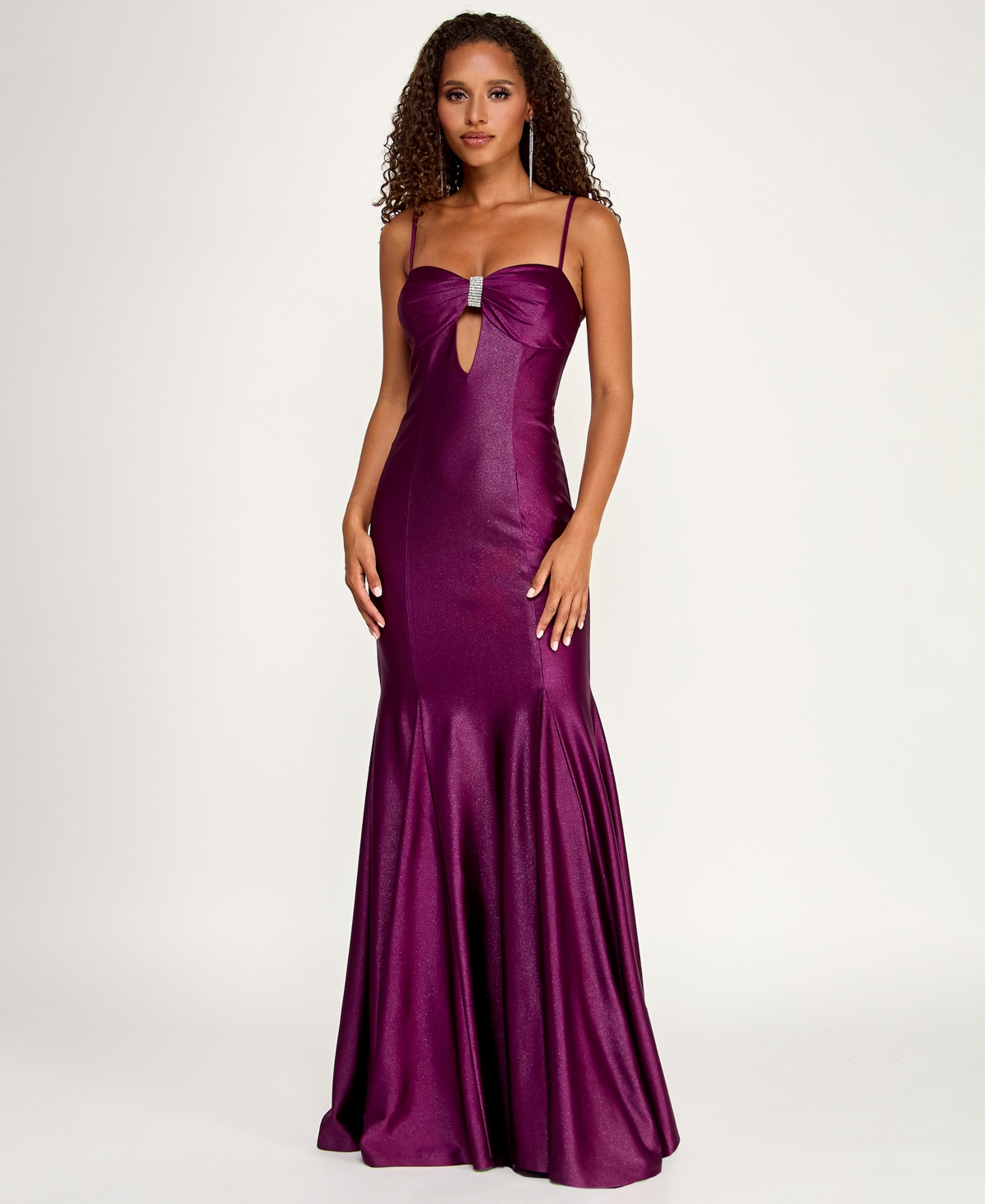 City Studios Juniors' Glitter Long Pleated Mermaid Gown