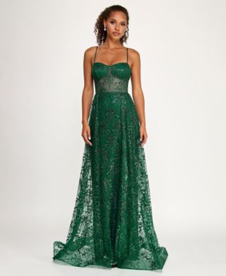 Say Yes - Juniors' Glitter Sequin Sleeveless Gown