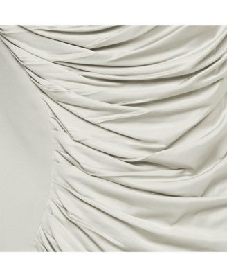 Women's Grey Crepe & Satin Draped Sleeveless Mini Dress