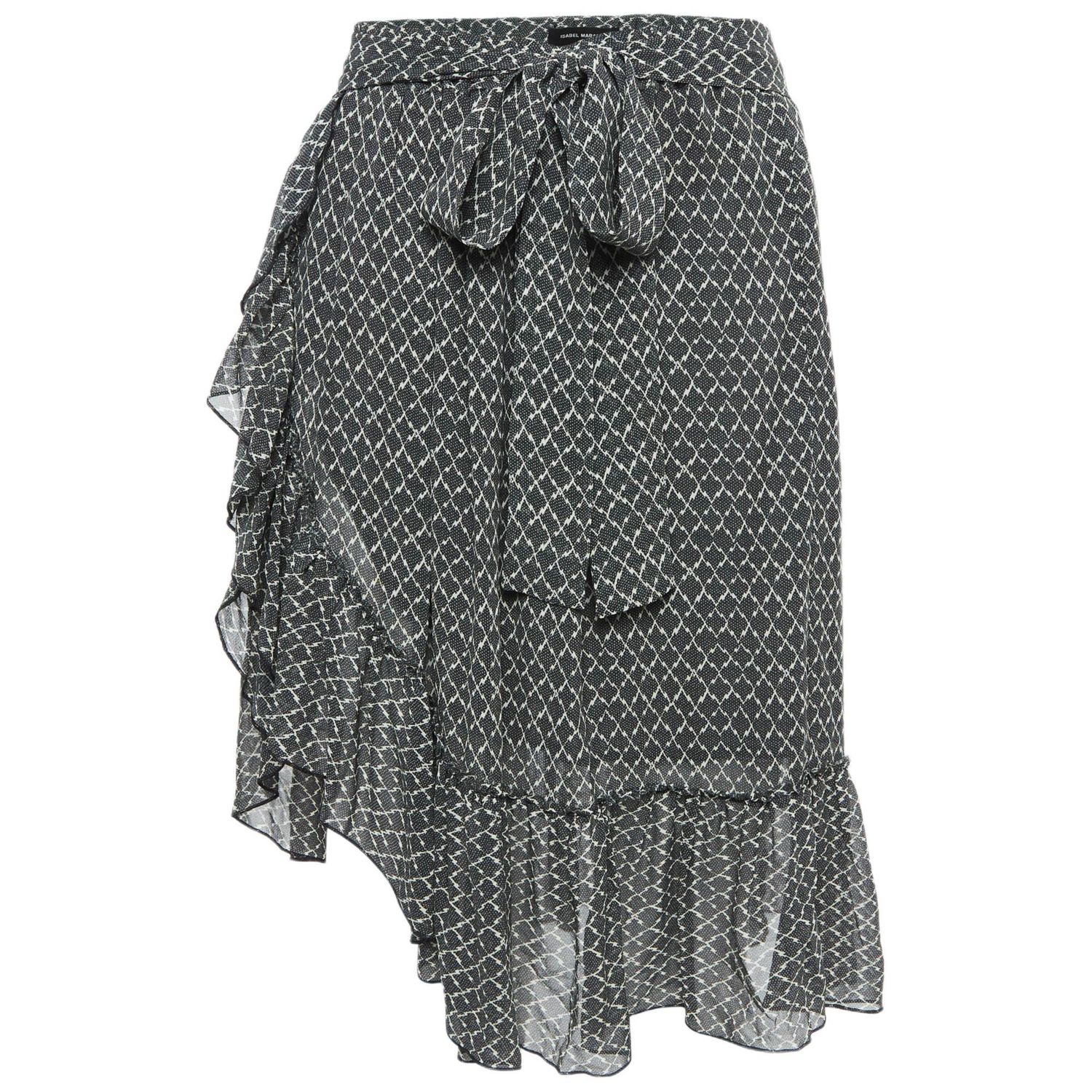 Women's Black/white Printed Silk Ruffled Short Skirt