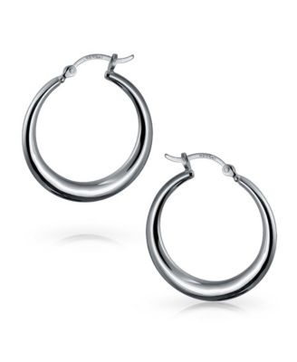 Set of 2 Hollow Puff Tube Round 1.75" Hinged Notched Post & 1" Endless Hoop Earrings Sterling Silver