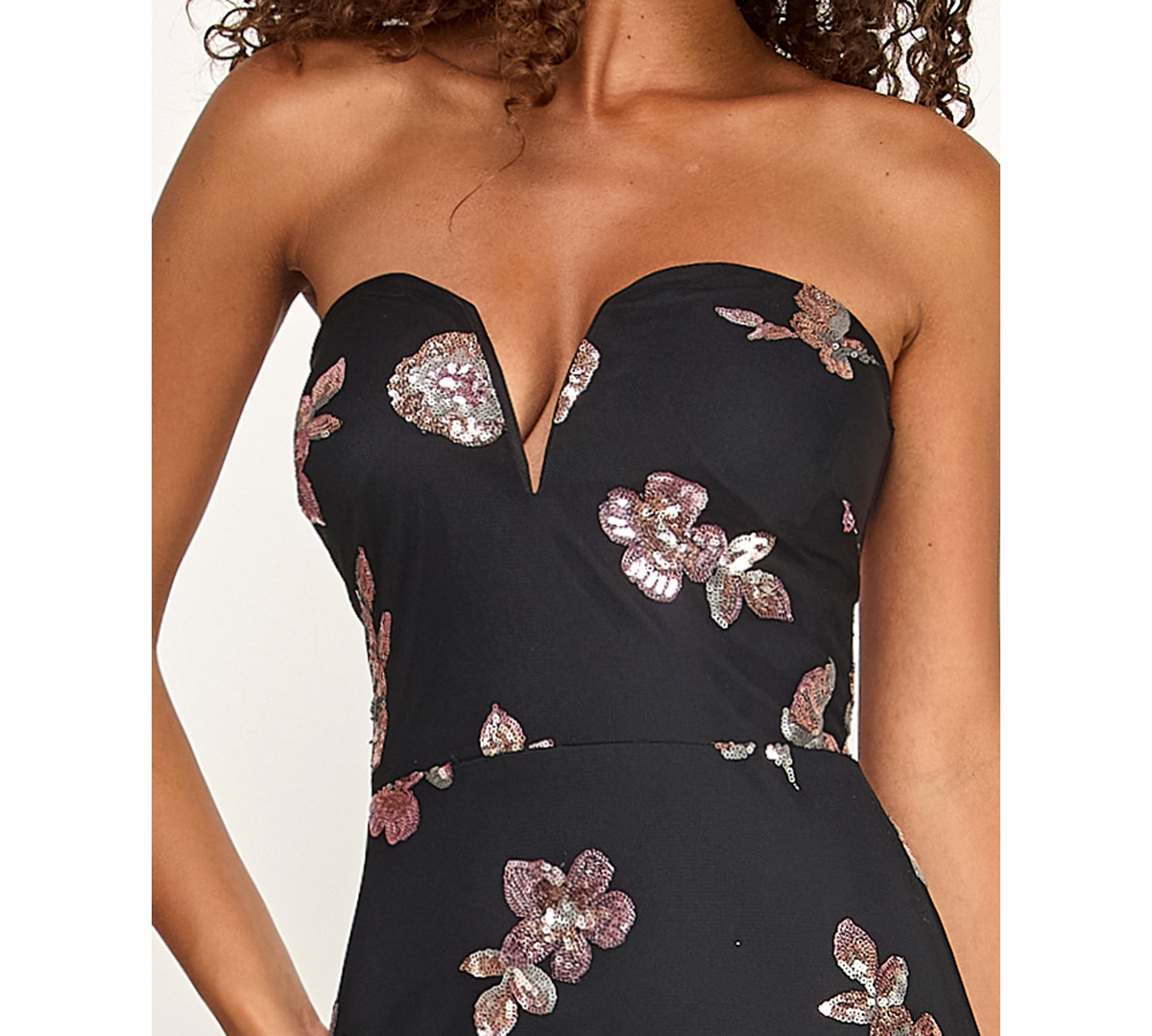 City Studios Juniors' Sequin Flower Long Slim Gown