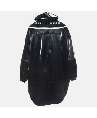 Men's Black Contrast Trim Synthetic Oversized Raincoat