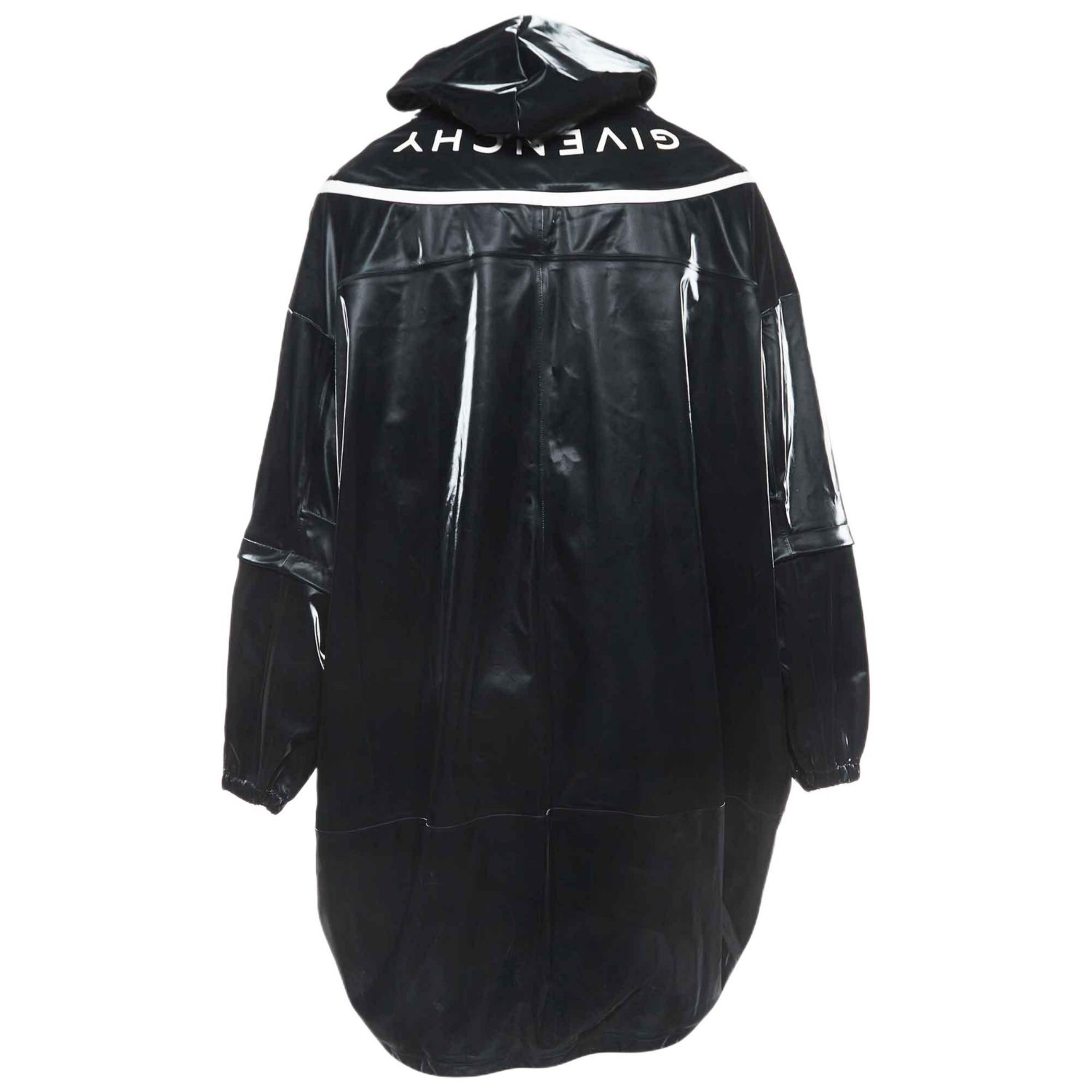 Men's Black Contrast Trim Synthetic Oversized Raincoat