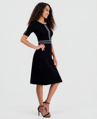 Women's Contrast-Trim Fit & Flare Sweater Dress