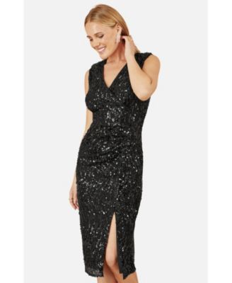 Women's Sequin Fitted Wrap Dress With Split Hem