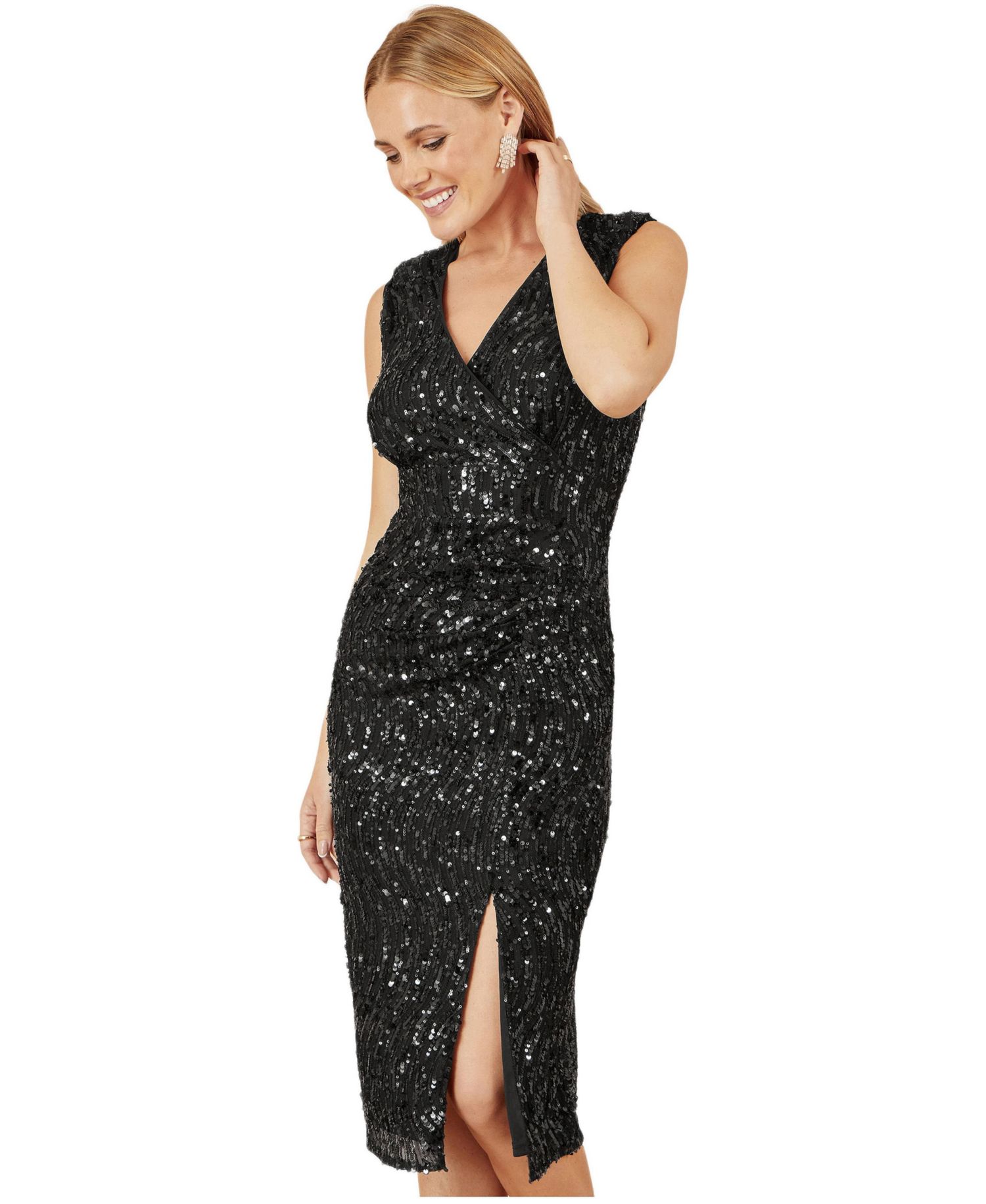 Women's Sequin Fitted Wrap Dress With Split Hem