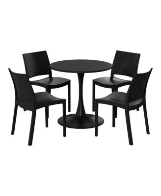 5-Piece Indoor Outdoor Round Metal Patio Dining Table Set With Stackable Patio Dining Side Chairs