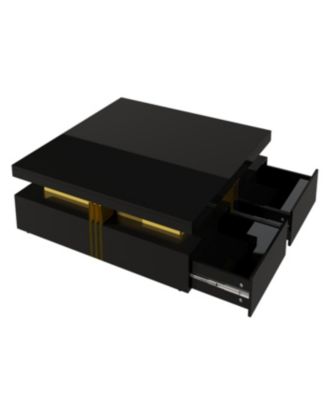 Streamdale Modern Glossy Square Storage Coffee Table with 4 Drawers, 43.3", Black