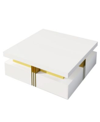 Streamdale Modern Glossy Square Storage Coffee Table with 4 Drawers, 43.3", Black