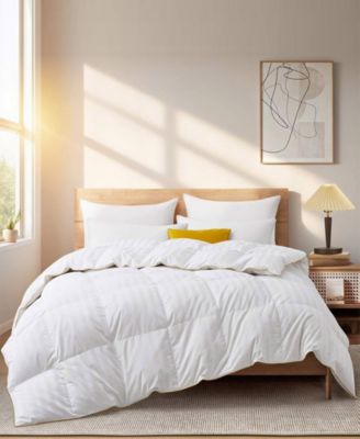UNIKOME 500 Thread Count Cotton Fabric All Season Classic Stripped White Goose Down Fiber Comforter, King