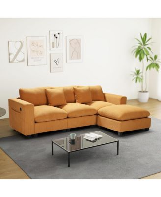 99" Modular Corduroy L-Shaped Sectional Sofa and Chaise With USB/Type-C Ports and Side Pockets