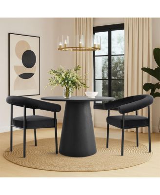 3-Piece Modern Dining Set, 35'' Round Pedestal Table with Velvet Upholstered Armchairs, Small Kitchen or Apartment Set