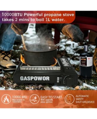 Dual Fuel Camping Stove – 10,000 BTU Portable Propane & Butane Stove with Windblocker, Auto Ignition & Carrying Case (Fuel Not Included)