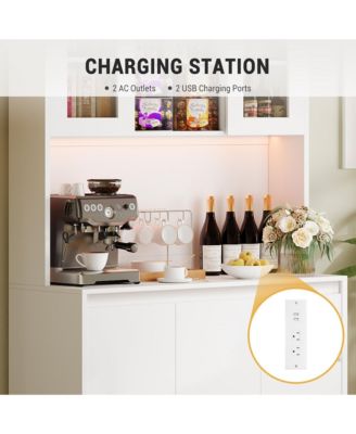 70" Kitchen Food Pantry with Charge Station, LED Light,Storage Cabinet