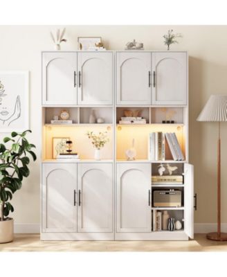 71" Tall Kitchen Pantry Storage Cabinet, Kitchen Hutch Storage Cabinet with Led Lights, Freestanding Pantry Cabinet with Microwave Shelf