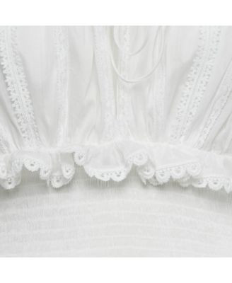 Women's White Lace Trim Cotton Ruffled Short Dress