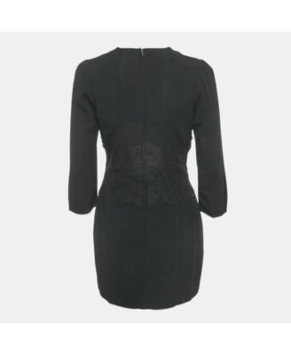 Women's Black Crepe Lace Detail Mini Dress