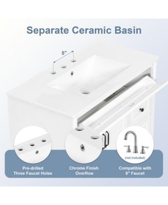 Solid Wood Vanity with Sink 3 Drawers 2 Doors Flip Drawer