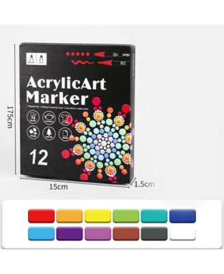 12 Colors Acrylic Marker Set, Double-Ended Opaque Color Pen for Rock Painting, Wood, Canvas and DIY Crafts Making