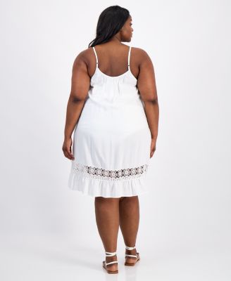 Plus Size Eyelet-Lace Spaghetti Swim Dress