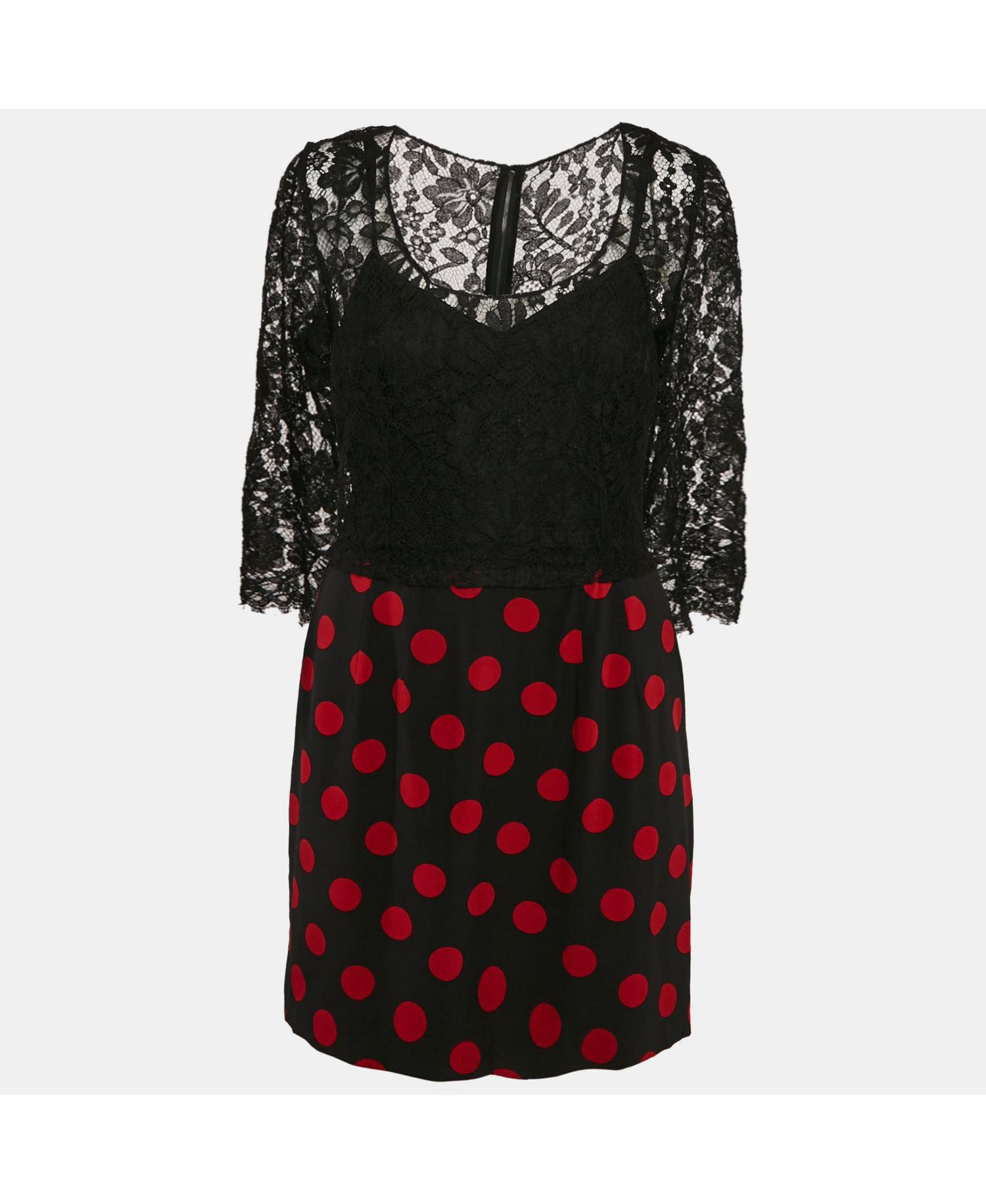 Women's Pre-Owned Dolce and Gabbana Black Lace And Polka Dot Print Silk Mini Dress