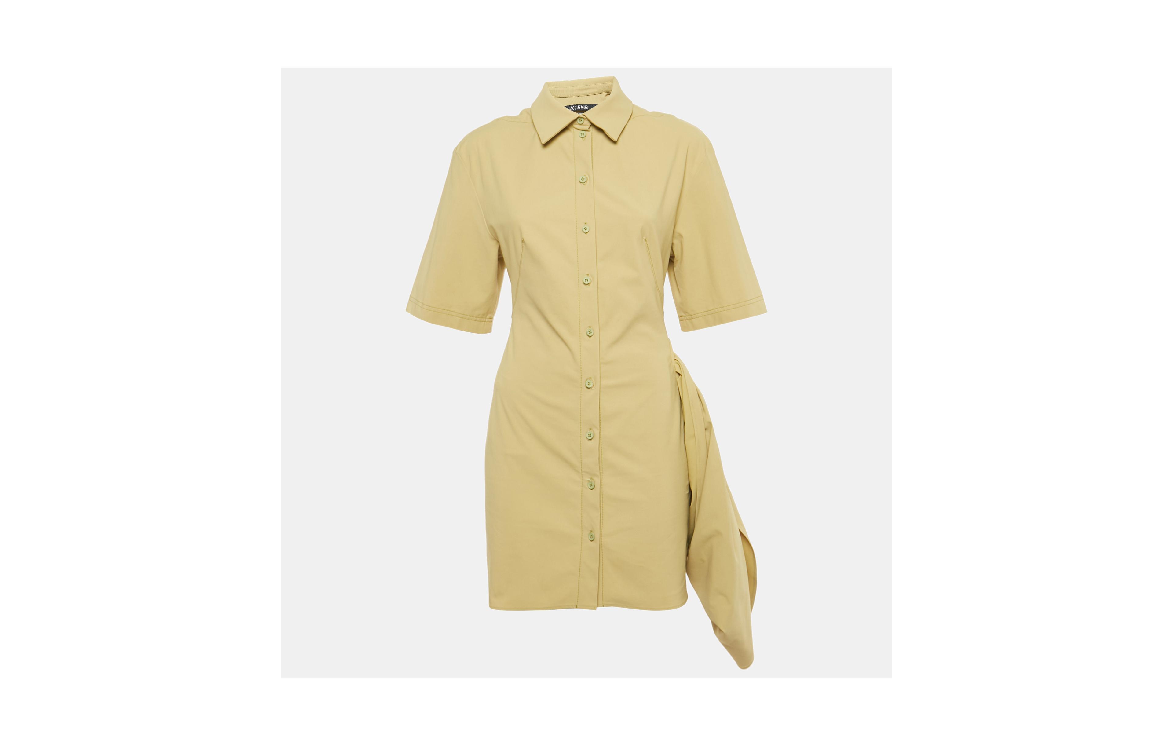 Pre-Owned Jacquemus Women's Green Cotton Blend Draped Le Raphia Shirt Dress