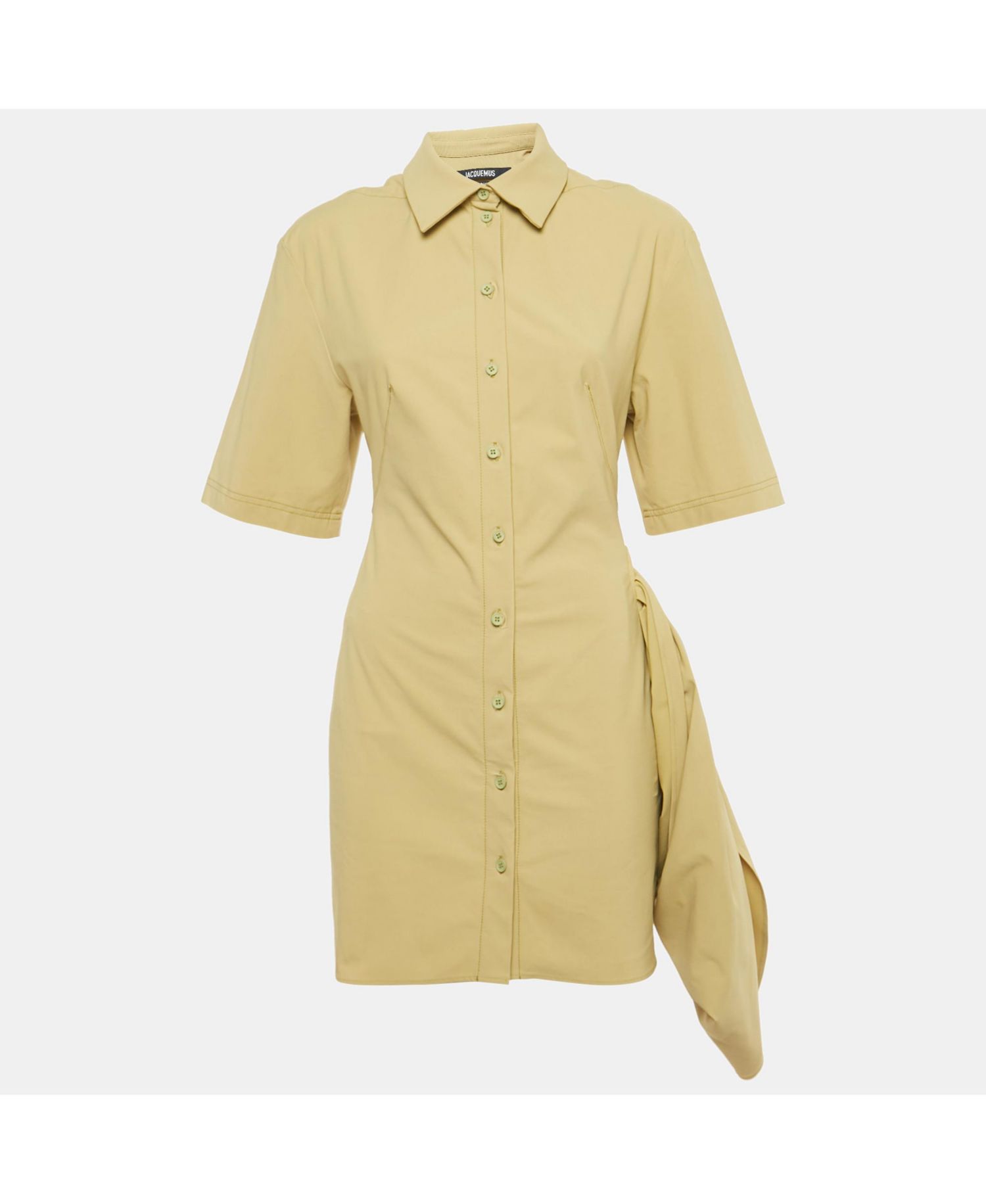 Women's Green Cotton Blend Draped Le Raphia Shirt Dress