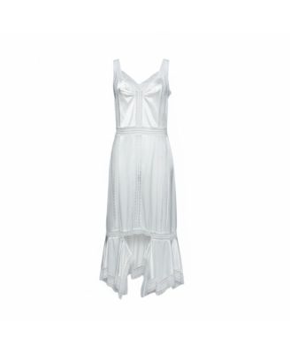 Women's White Satin Silk & Chantilly Lace Sleeveless Slip Dress