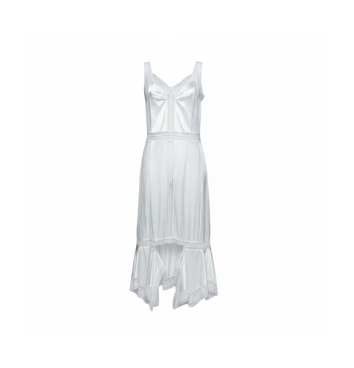 Pre-Owned Burberry Women's White Satin Silk & Chantilly Lace Sleeveless Slip Dress