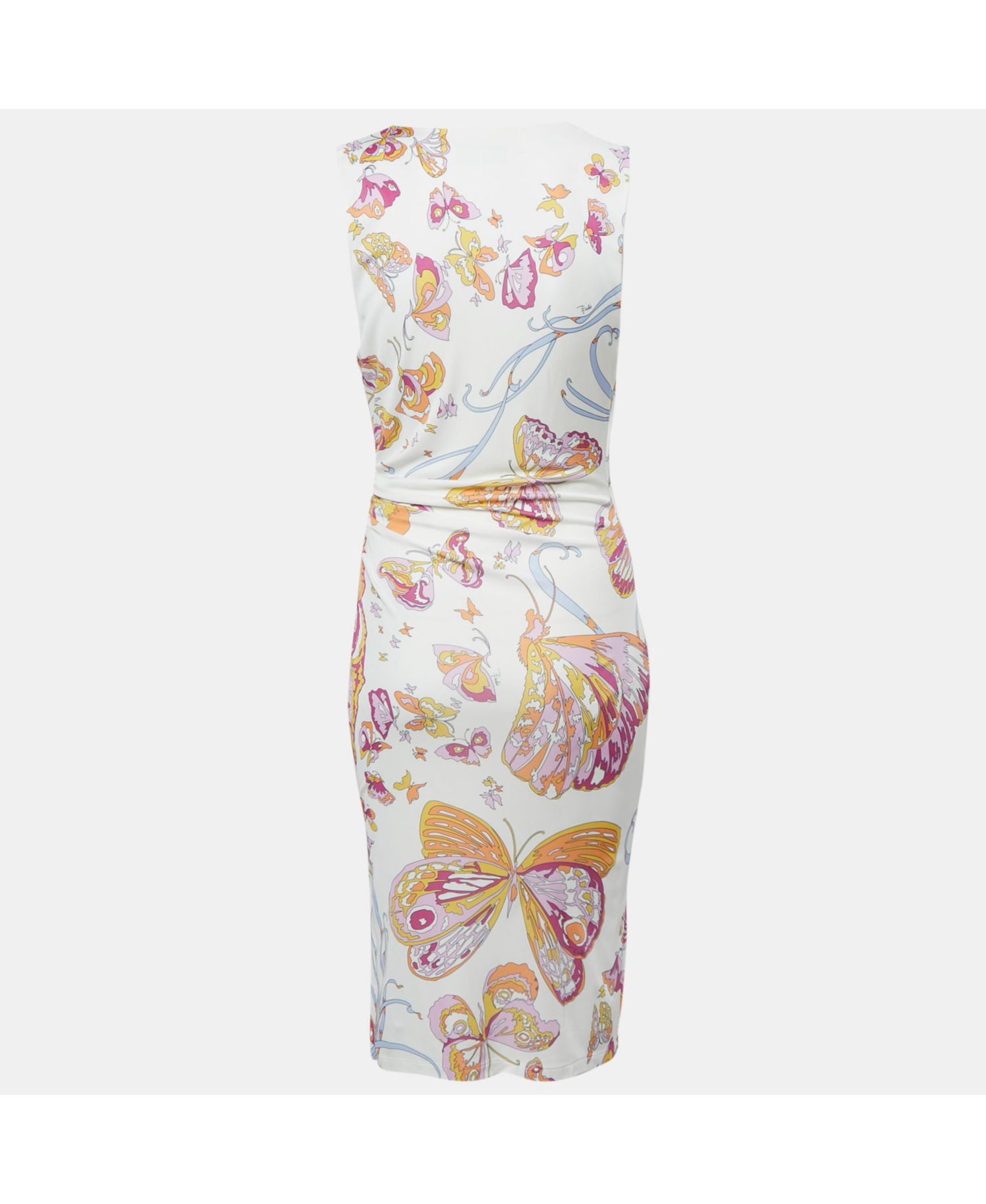 Women's White Printed Jersey Draped Sleeveless Midi Dress