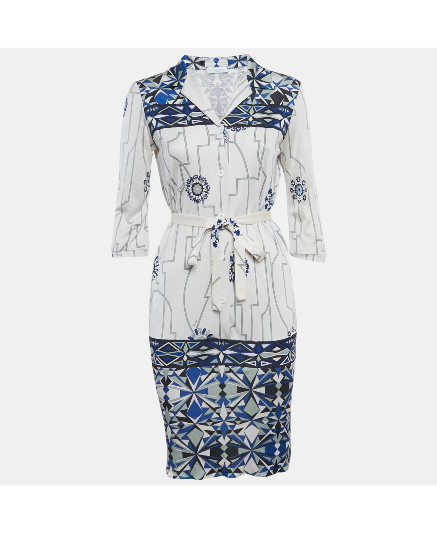 Women's Firenze White Printed Silk Short Dress