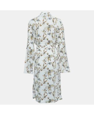 Women's White Floral Logo Print Crepe Belted Midi Shirt Dress