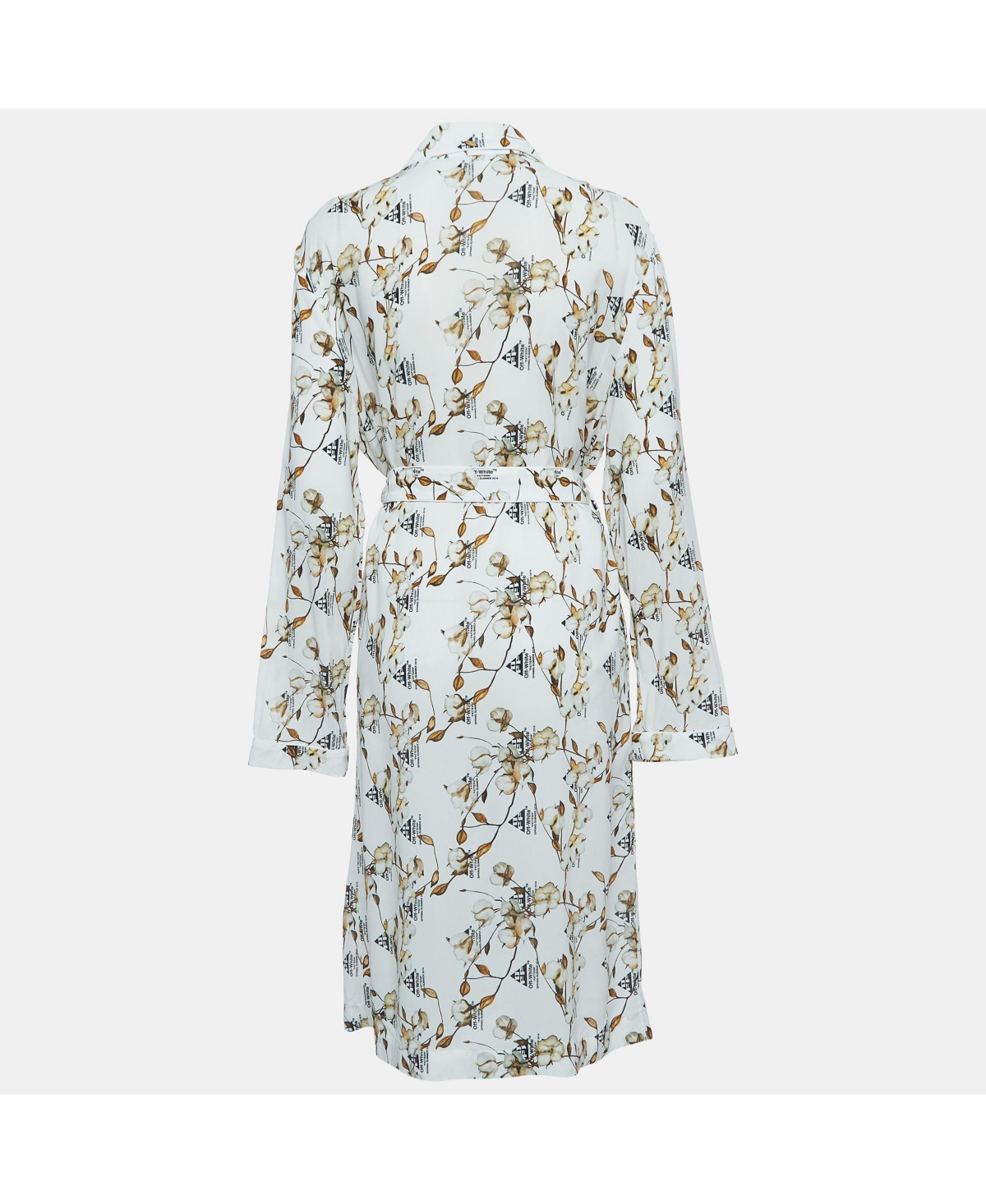 Pre-Owned Off-White Women's White Floral Logo Print Crepe Belted Midi Shirt Dress