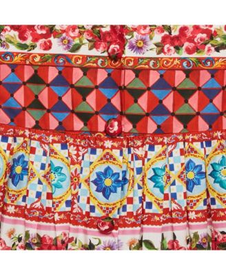 Women's Multicolor Carretto Con Rose Print Cotton Flouce Dress