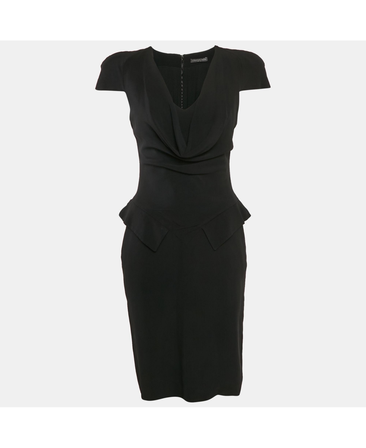 Pre-Owned Alexander Mcqueen Women's Pre-Owned Alexandre Mcqueen Black Crepe Cowl Neck Detail Knee-Length Dress