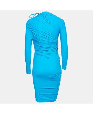 Women's Blue Jersey Ruched Asymmetric Mini Dress