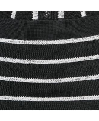 Women's Black Striped Knit And Mesh Mini Bodycon Dress