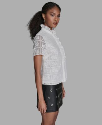 Women's Short-Sleeve Ruffle Front Top