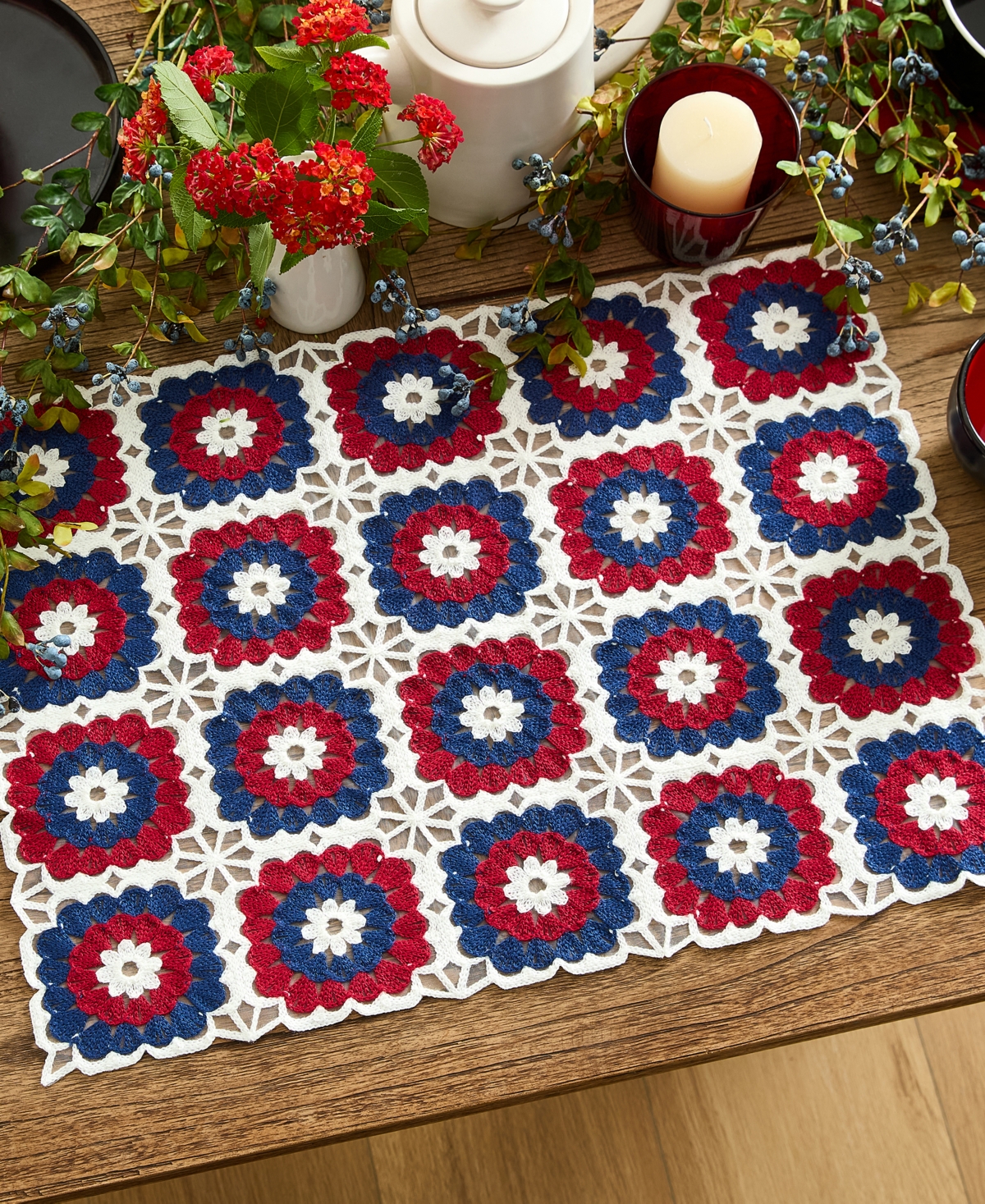 Elrene Crochet Patriotic Fireworks Placemats, Set of 4
