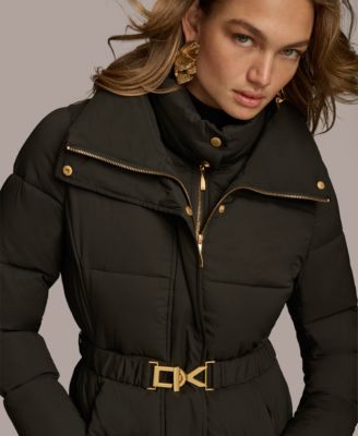 Women's Belted Bibbed Puffer Coat