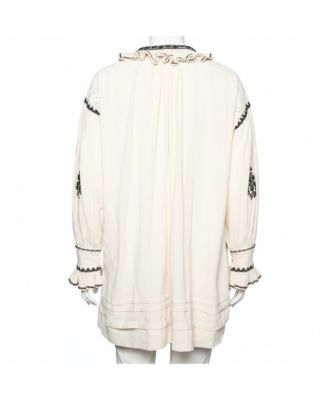 Women's Etoile Off White Embroidered Ruffled Oversized Top