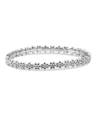 Daisy Flower Eternity Bangle Bracelet in Rhodium Plated Sterling , Size .