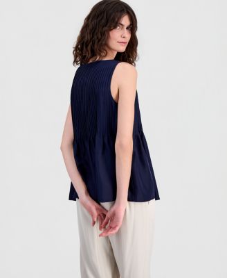 Women's Pleated Silk Bateau Neck Tank Top