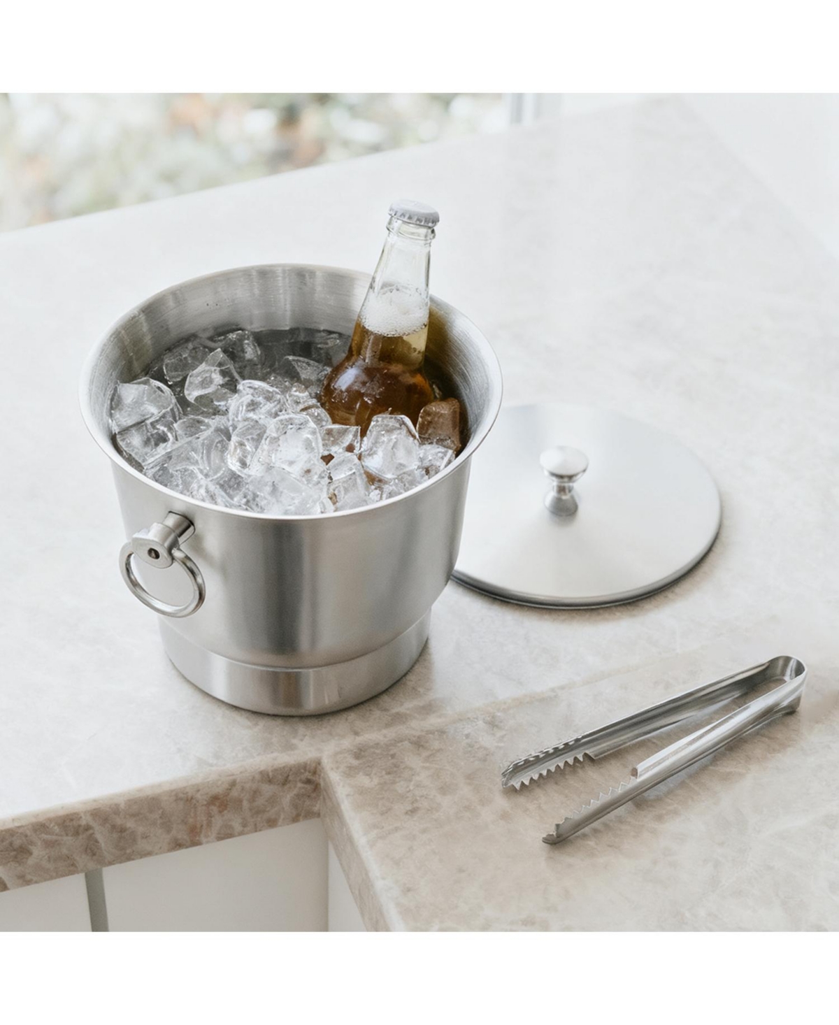 Mega Casa Stainless Steel Ice Bucket with Ice Tongs, Scoop, Lid - 3.3 L